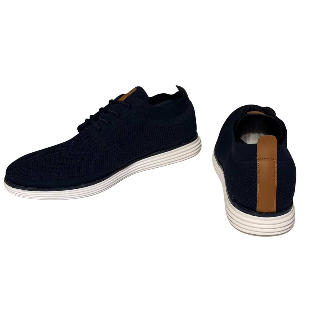 Men's Knit Lace-Up Sneakers in Navy with White Sole - Picture 3 of 9
